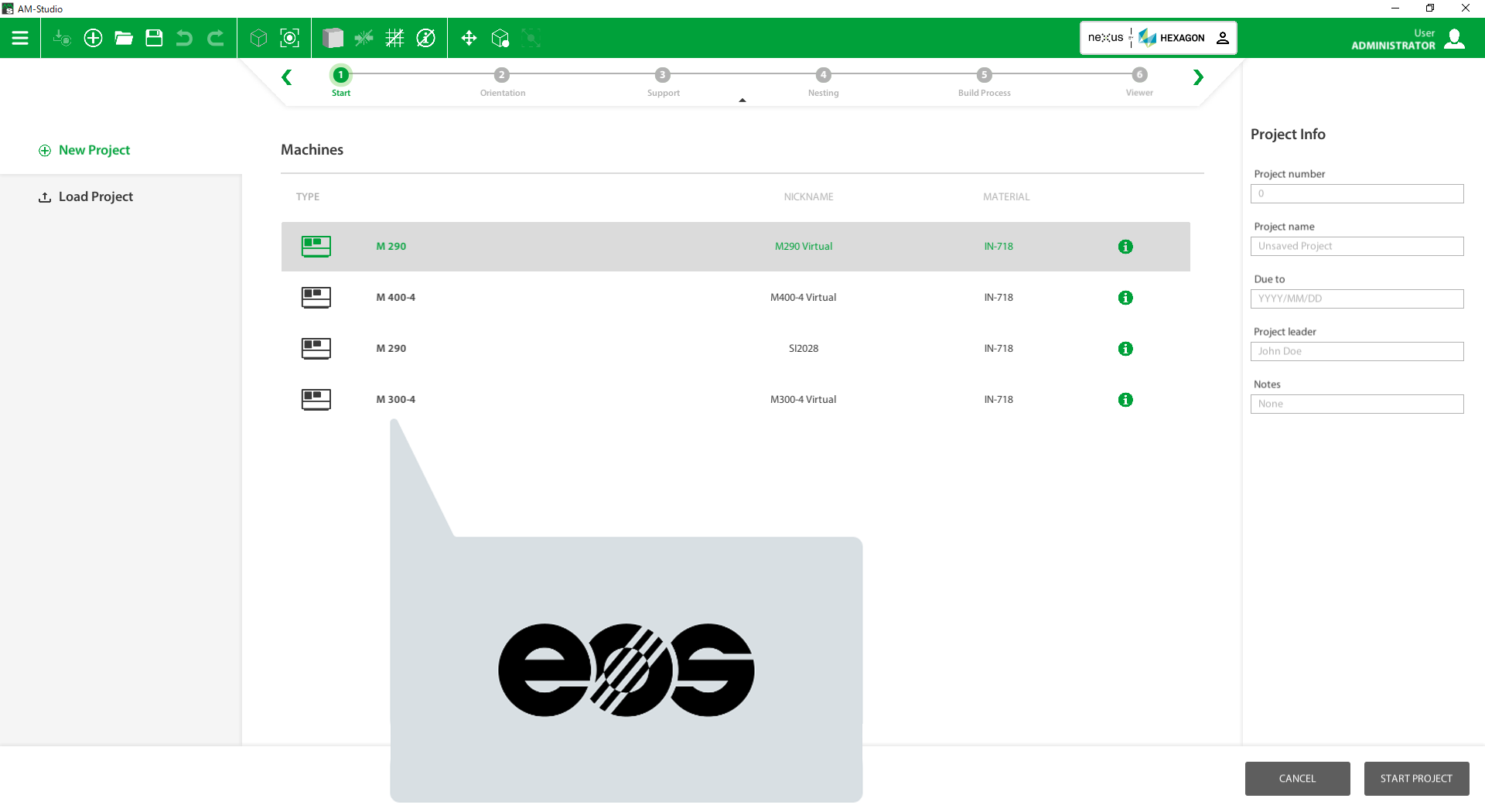 01.Start / Select EOS system